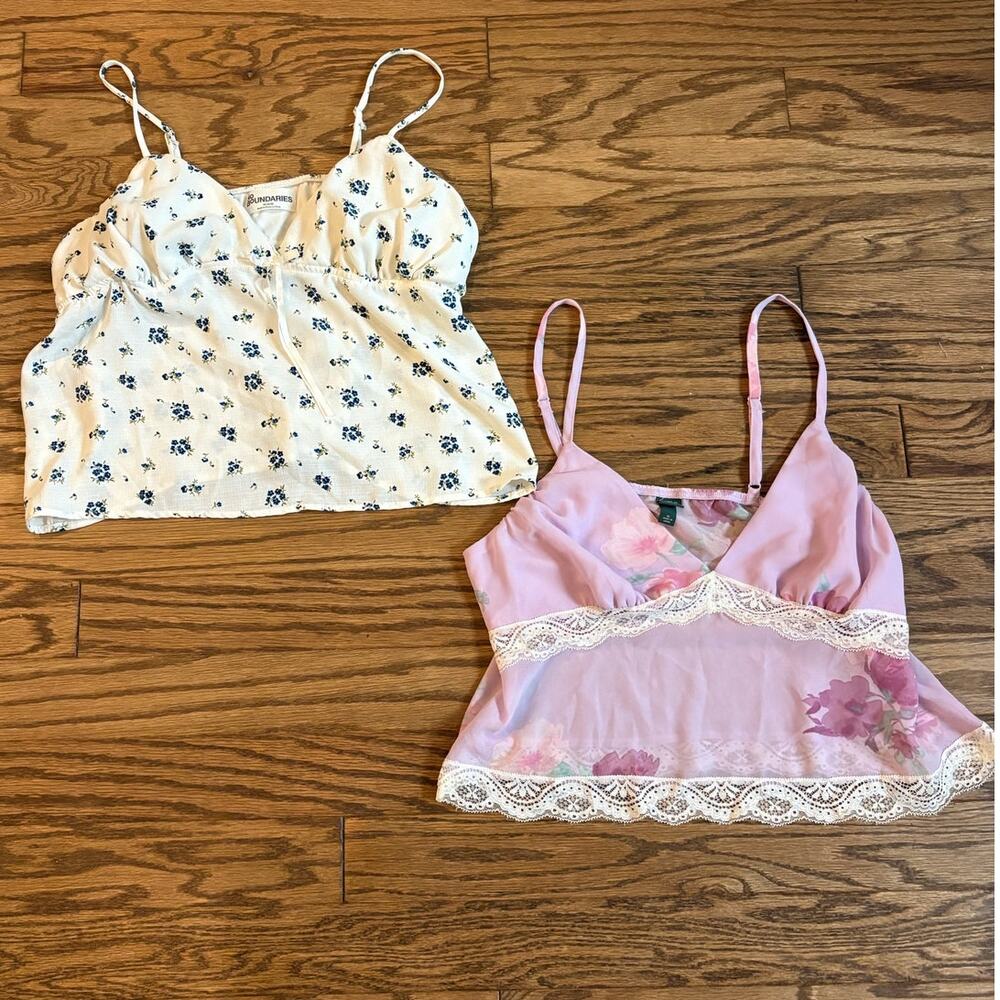 Womens XL Cami Lot 2 Wild Fable + No Boundaries‎ Floral Lace Y2K Romantic Lace